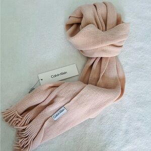 Calvin Klein Blush Pink Knit Scarf with Fringe